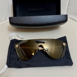 Versace Medusa Shield Sunglasses Gold Mirror Lens Black Frame